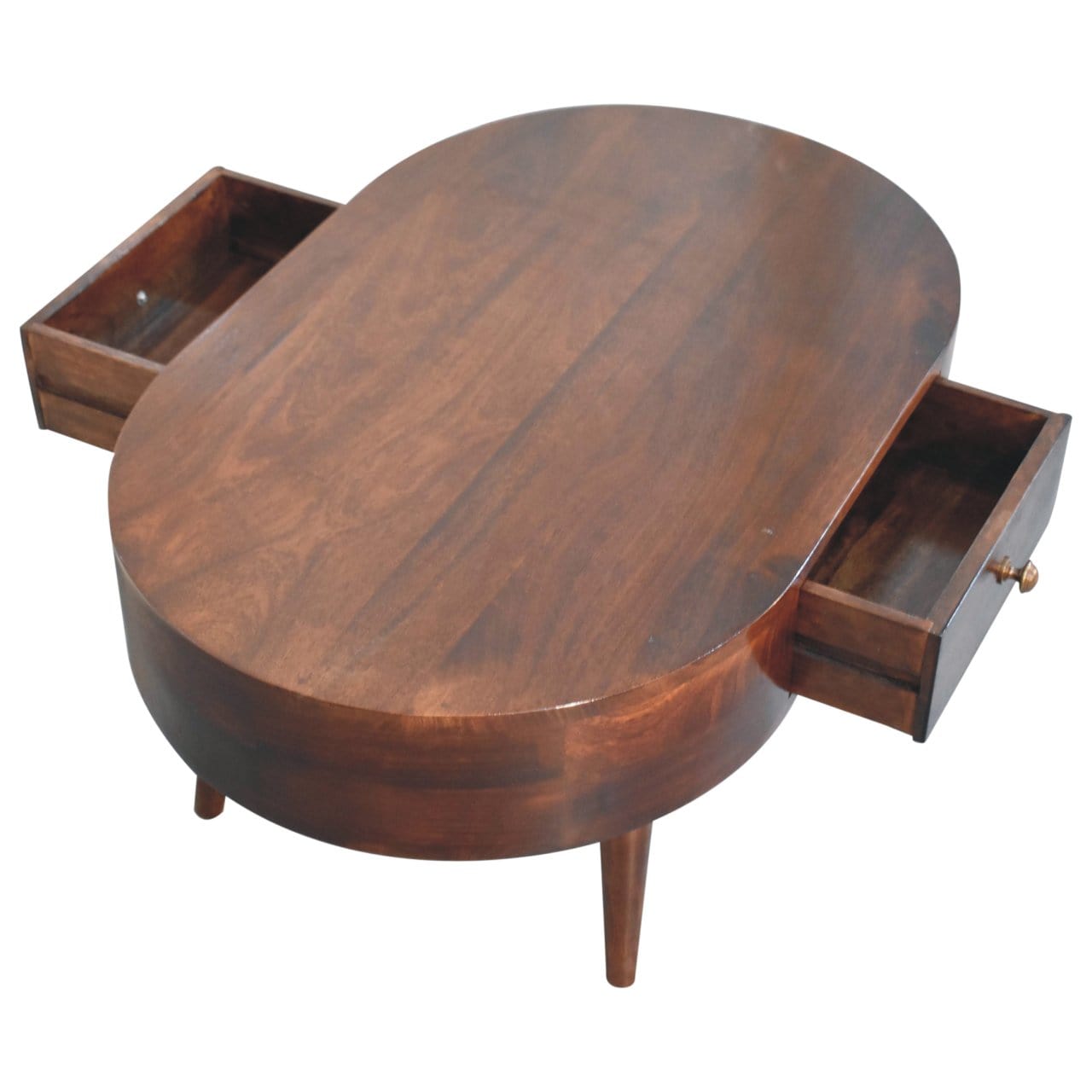HeartwoodCo California Walnut Rounded Coffee Table – Mid Century Living Room Accent Table