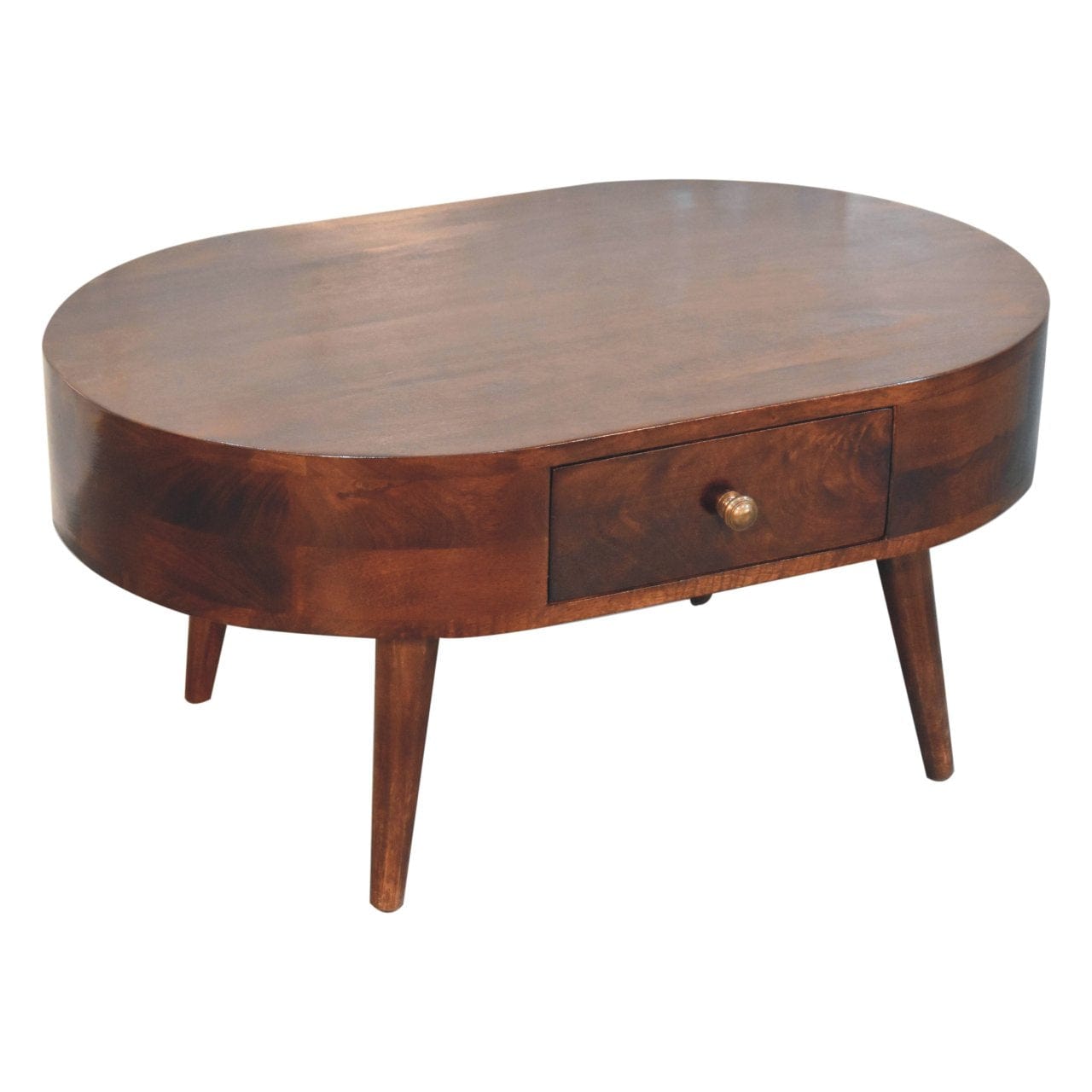 HeartwoodCo California Walnut Rounded Coffee Table – Mid Century Living Room Accent Table