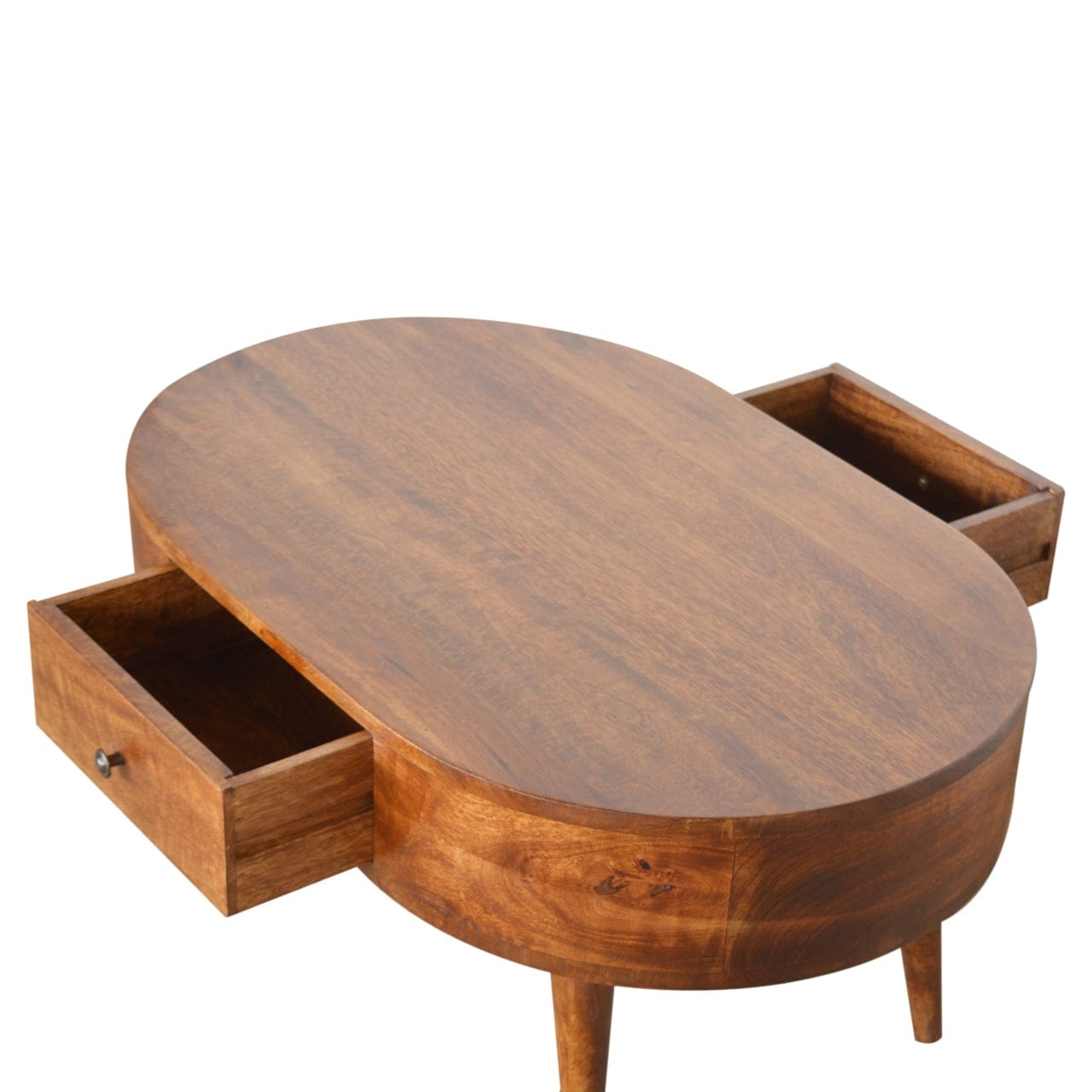 HeartwoodCo Chestnut Rounded Coffee Table – Mid Century Living Room Accent Table