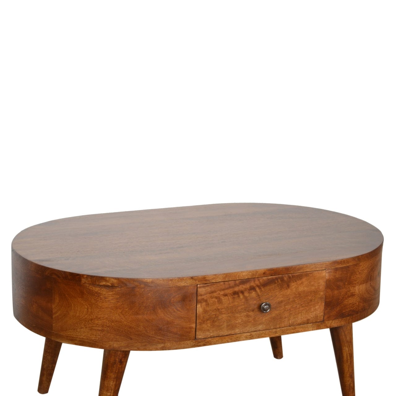 HeartwoodCo Chestnut Rounded Coffee Table – Mid Century Living Room Accent Table