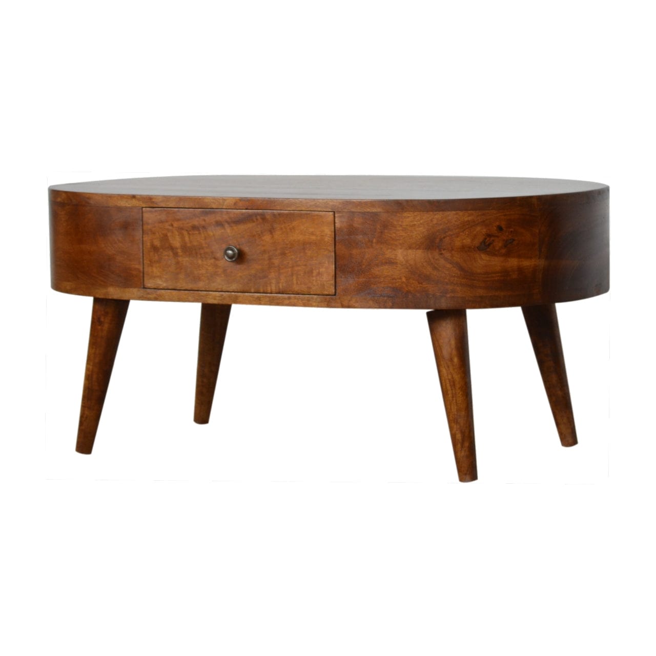 HeartwoodCo Chestnut Rounded Coffee Table – Mid Century Living Room Accent Table