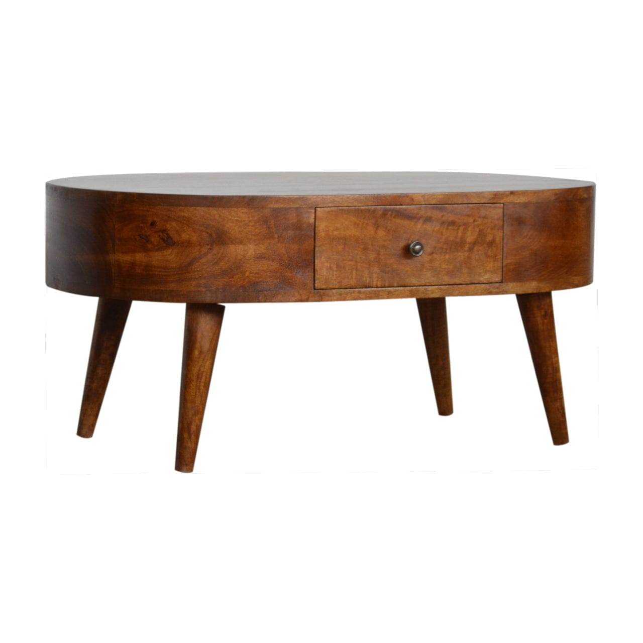 HeartwoodCo Chestnut Rounded Coffee Table – Mid Century Living Room Accent Table
