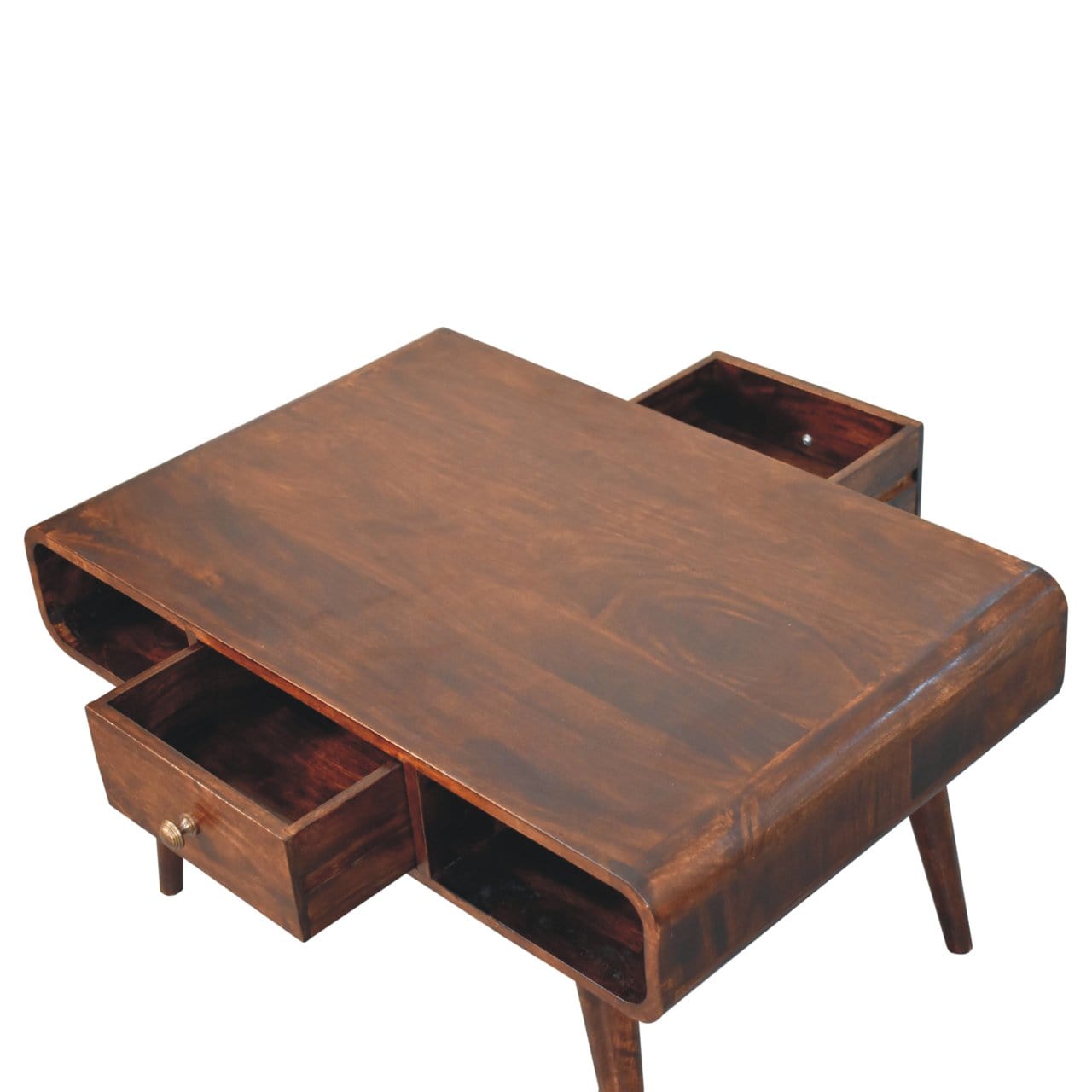 HeartwoodCo Curved California Walnut Coffee Table – Mid Century Living Room Accent Table