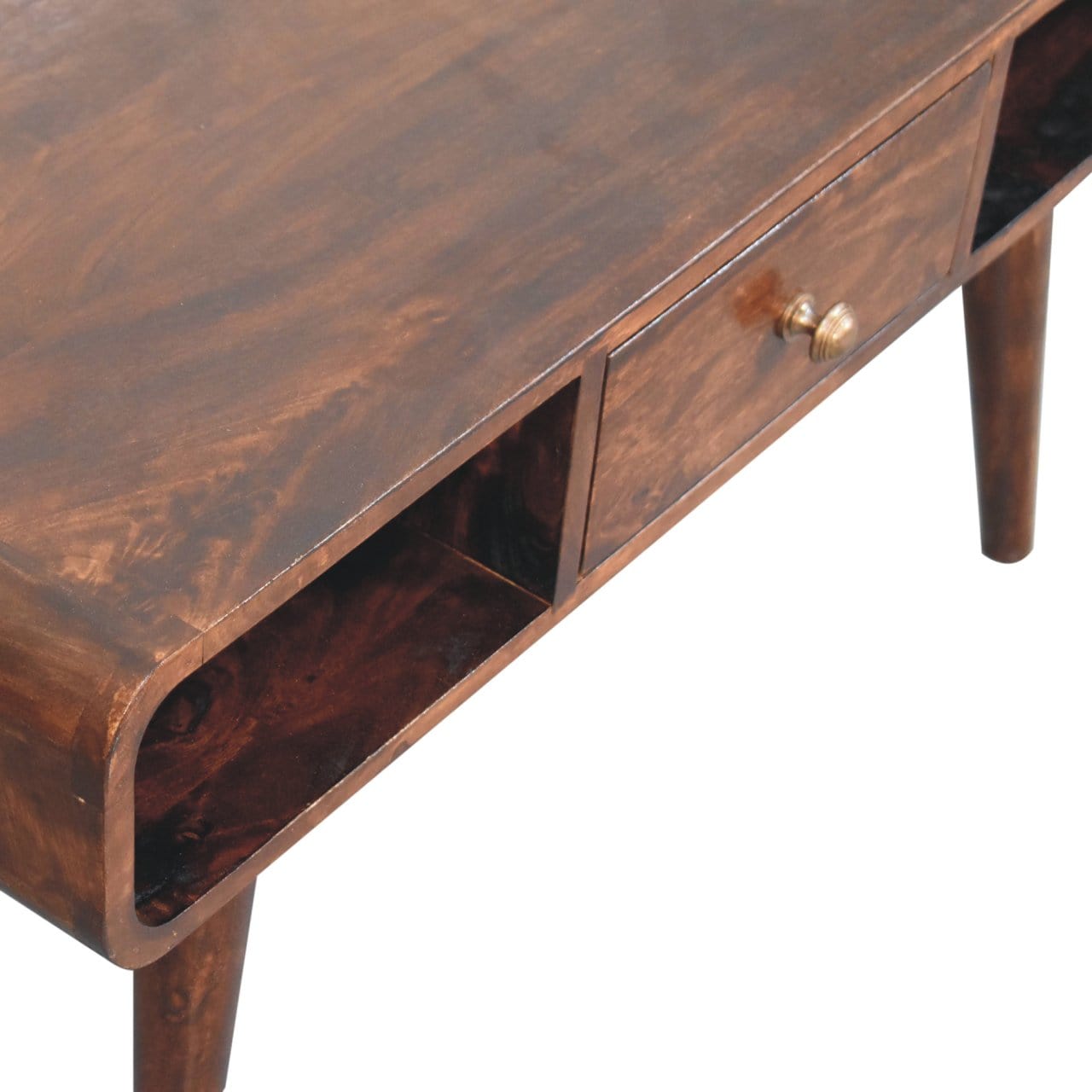 HeartwoodCo Curved California Walnut Coffee Table – Mid Century Living Room Accent Table