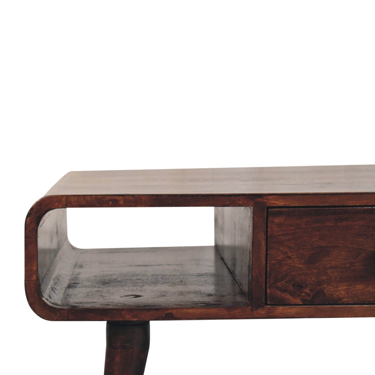HeartwoodCo Curved California Walnut Coffee Table – Mid Century Living Room Accent Table