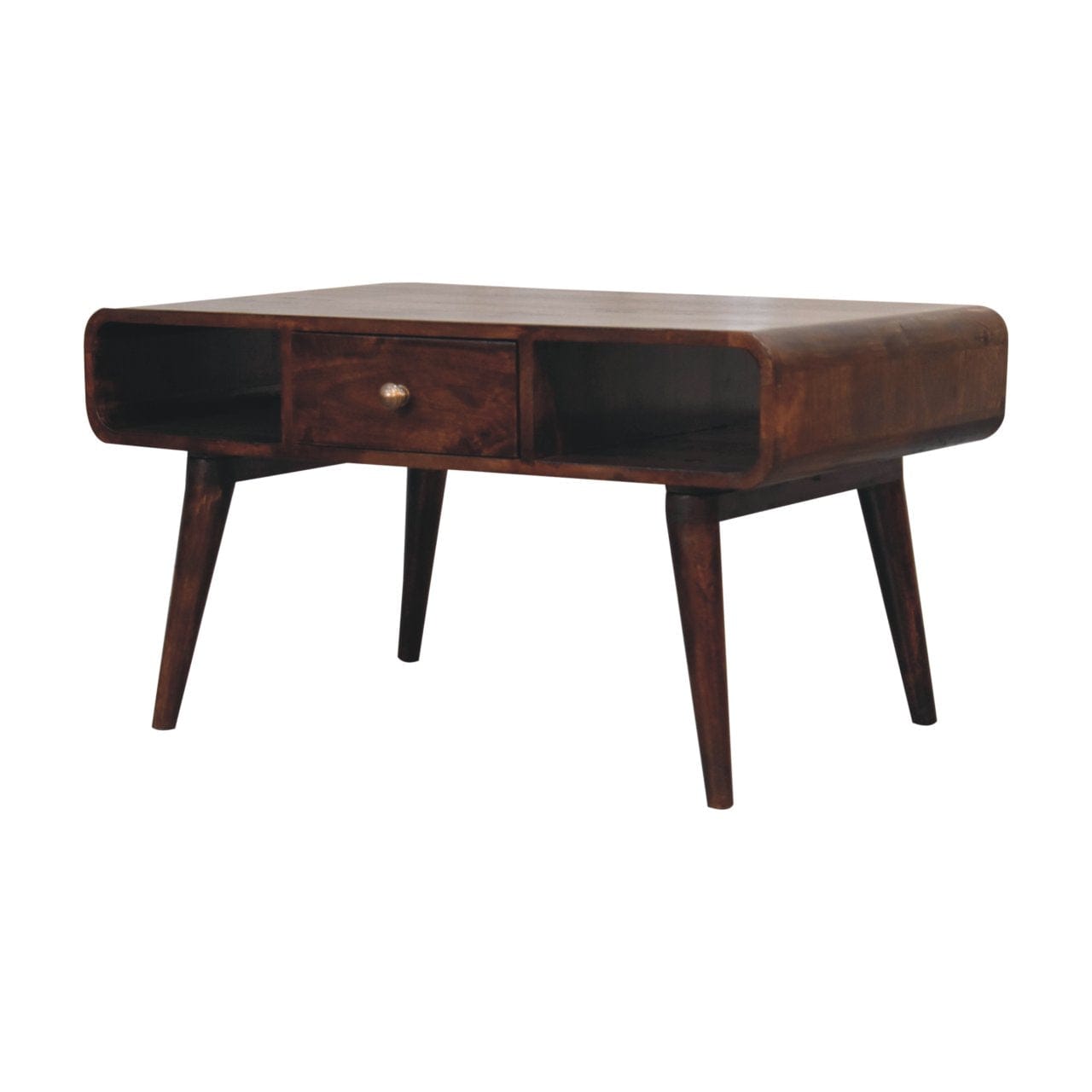 HeartwoodCo Curved California Walnut Coffee Table – Mid Century Living Room Accent Table
