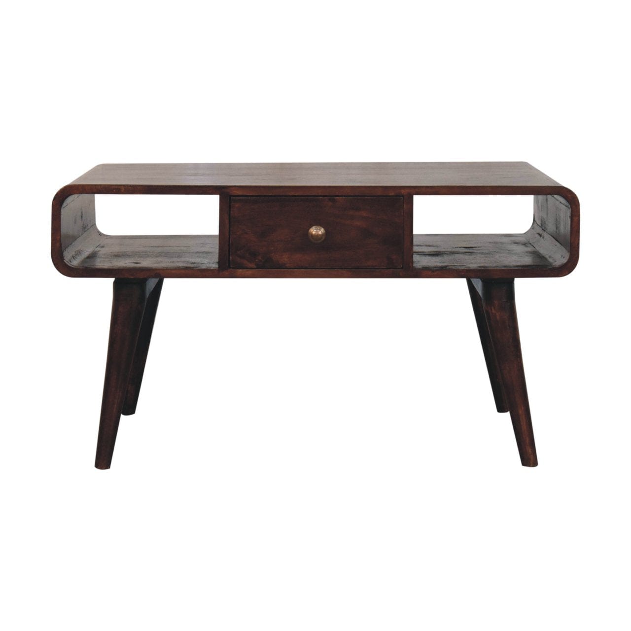 HeartwoodCo Curved California Walnut Coffee Table – Mid Century Living Room Accent Table