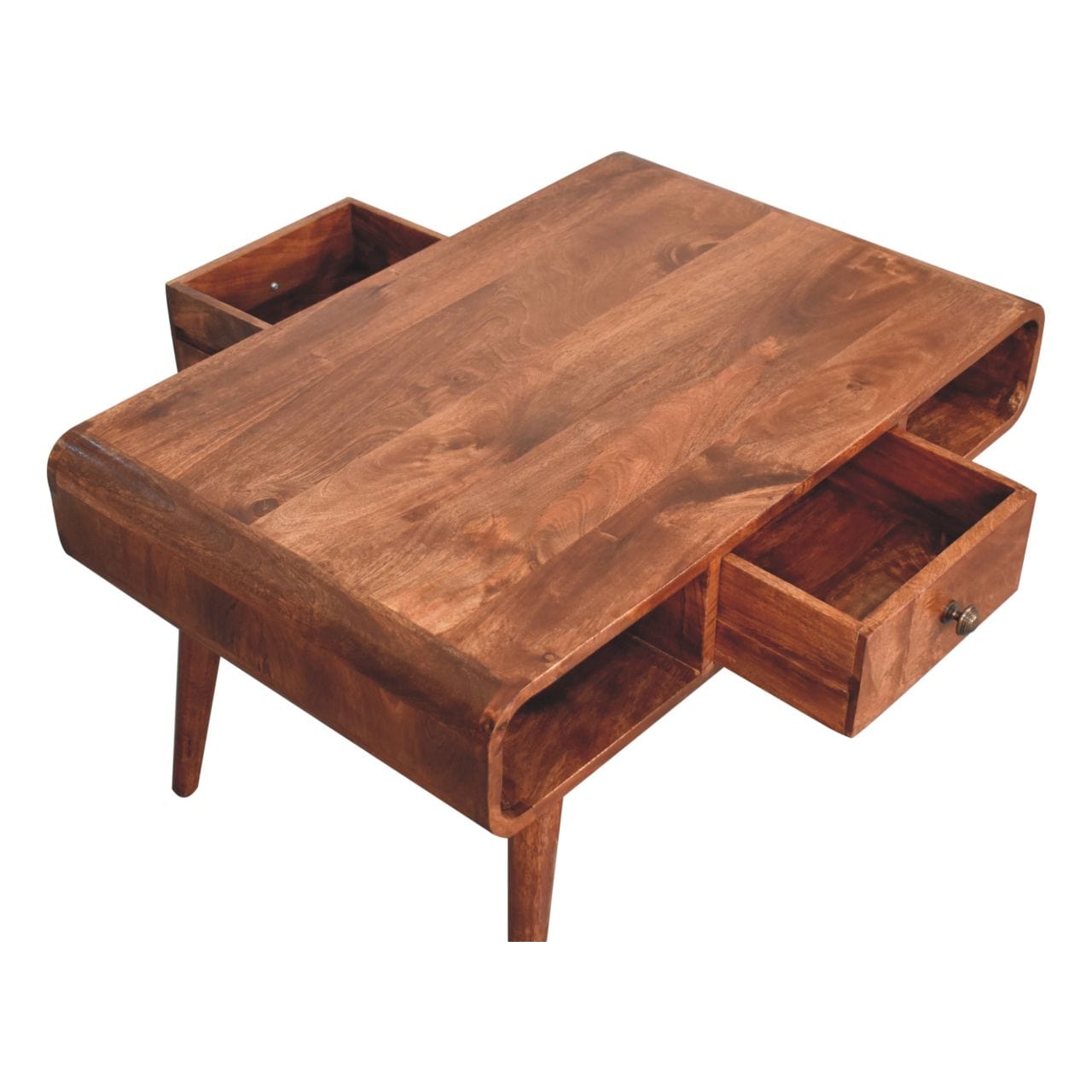 HeartwoodCo Curved Honey Caramel Coffee Table – Mid Century Living Room Accent Table
