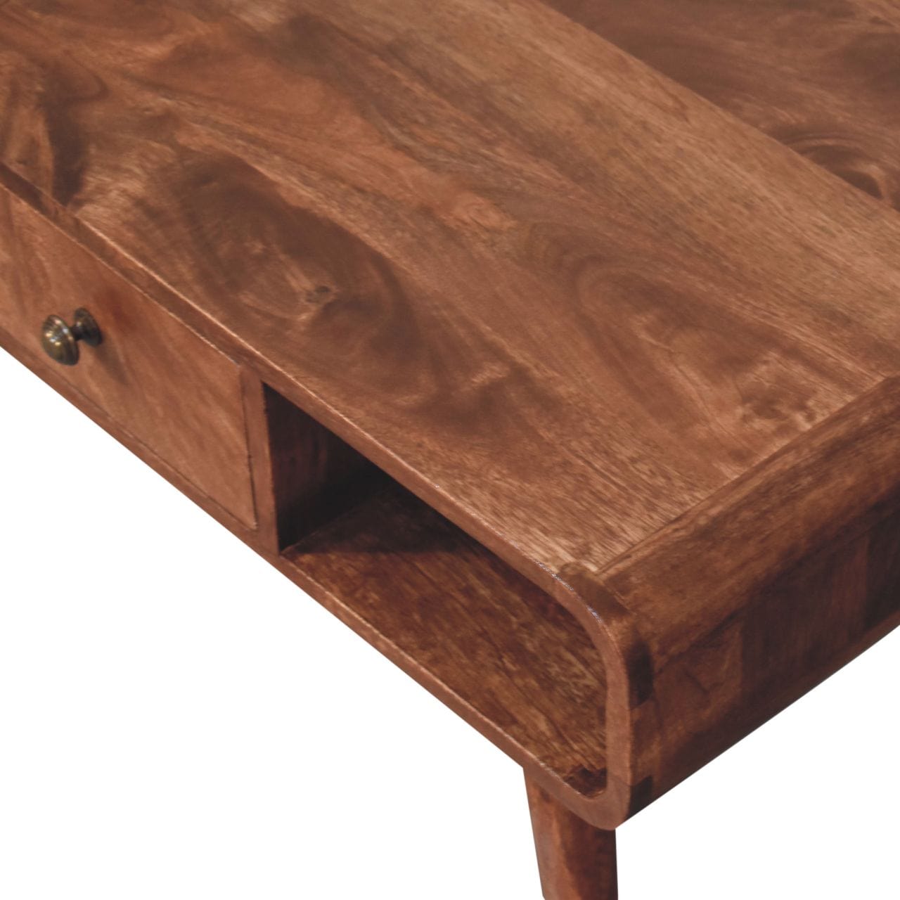 HeartwoodCo Curved Honey Caramel Coffee Table – Mid Century Living Room Accent Table