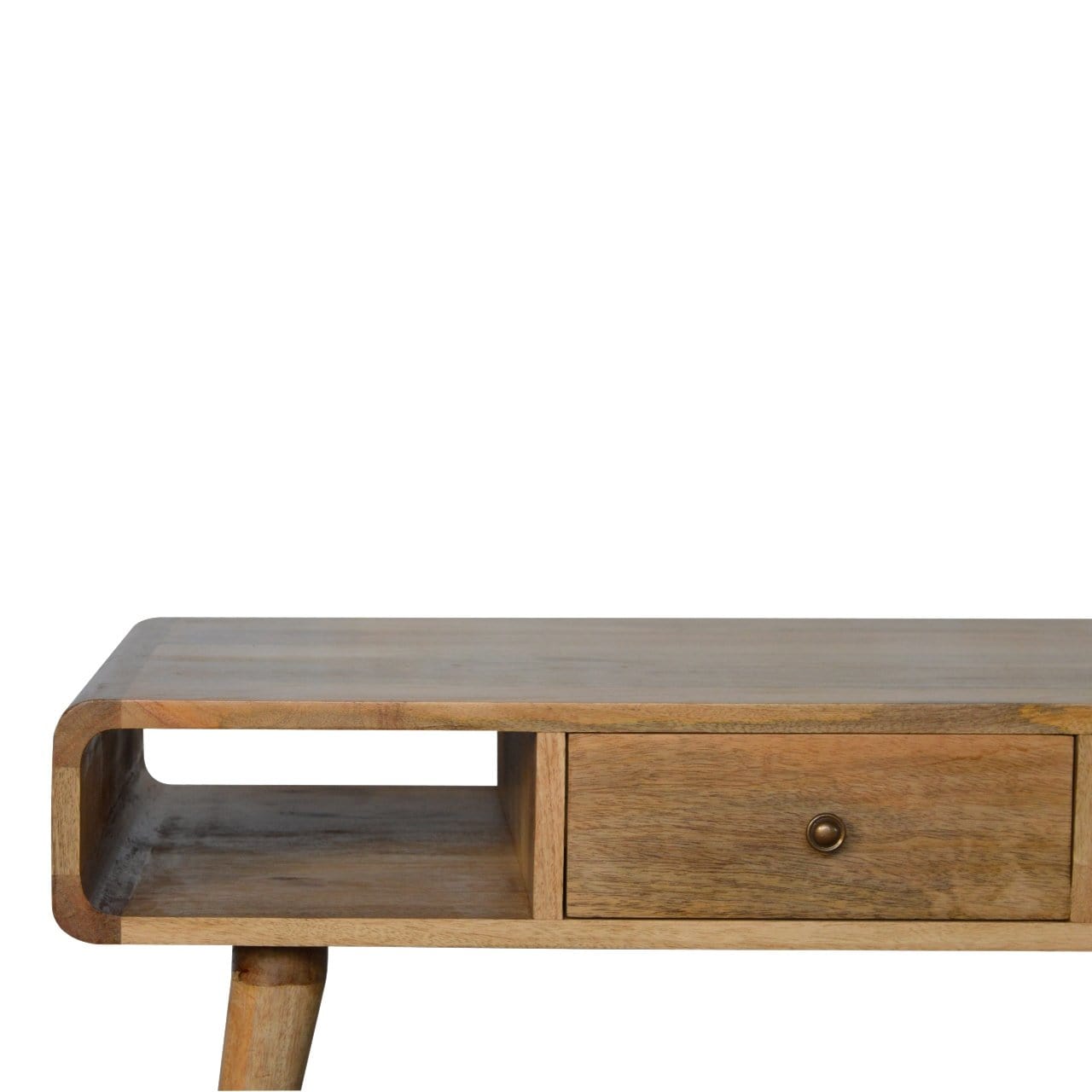 HeartwoodCo Curved Oak Ish Coffee Table – Mid Century Living Room Accent Table