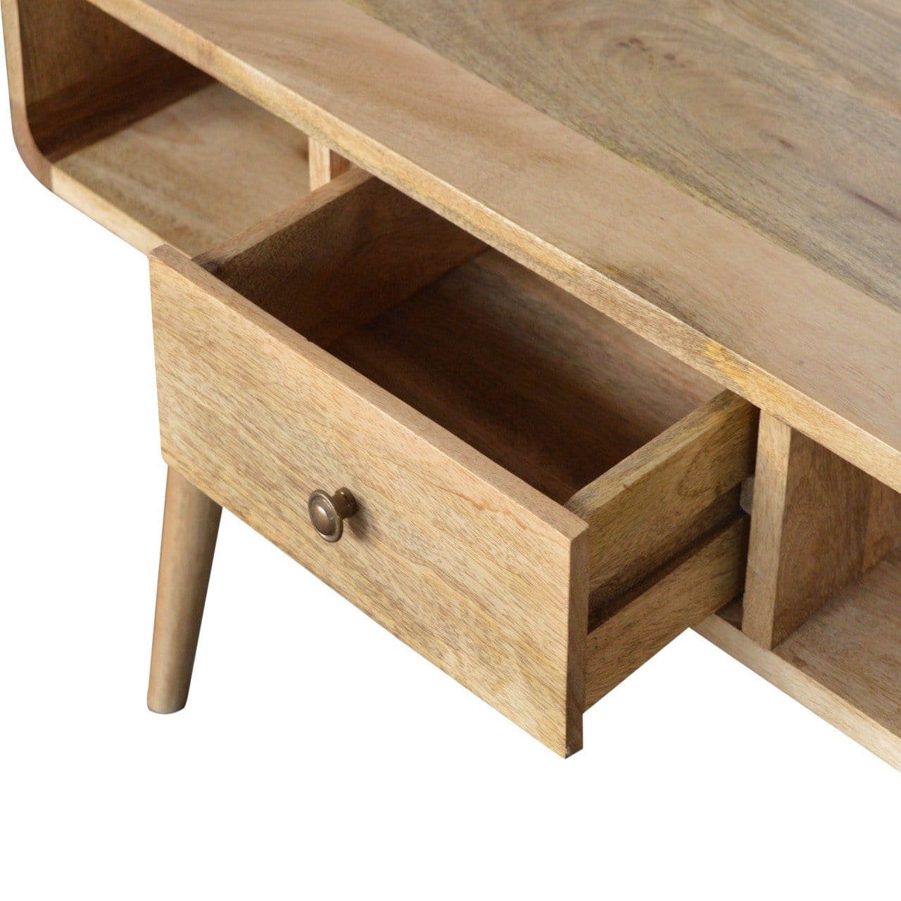 HeartwoodCo Curved Oak Ish Coffee Table – Mid Century Living Room Accent Table