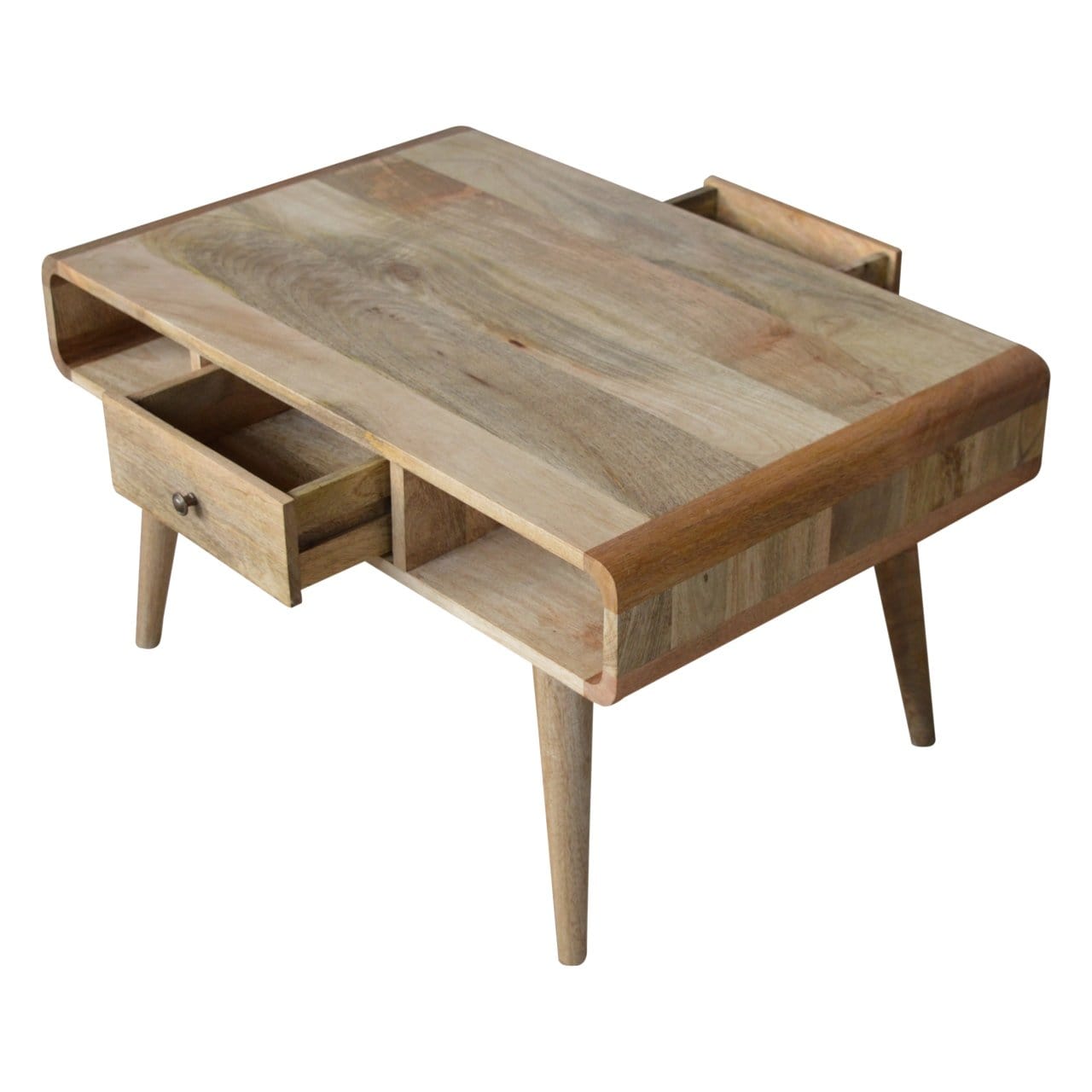 HeartwoodCo Curved Oak Ish Coffee Table – Mid Century Living Room Accent Table