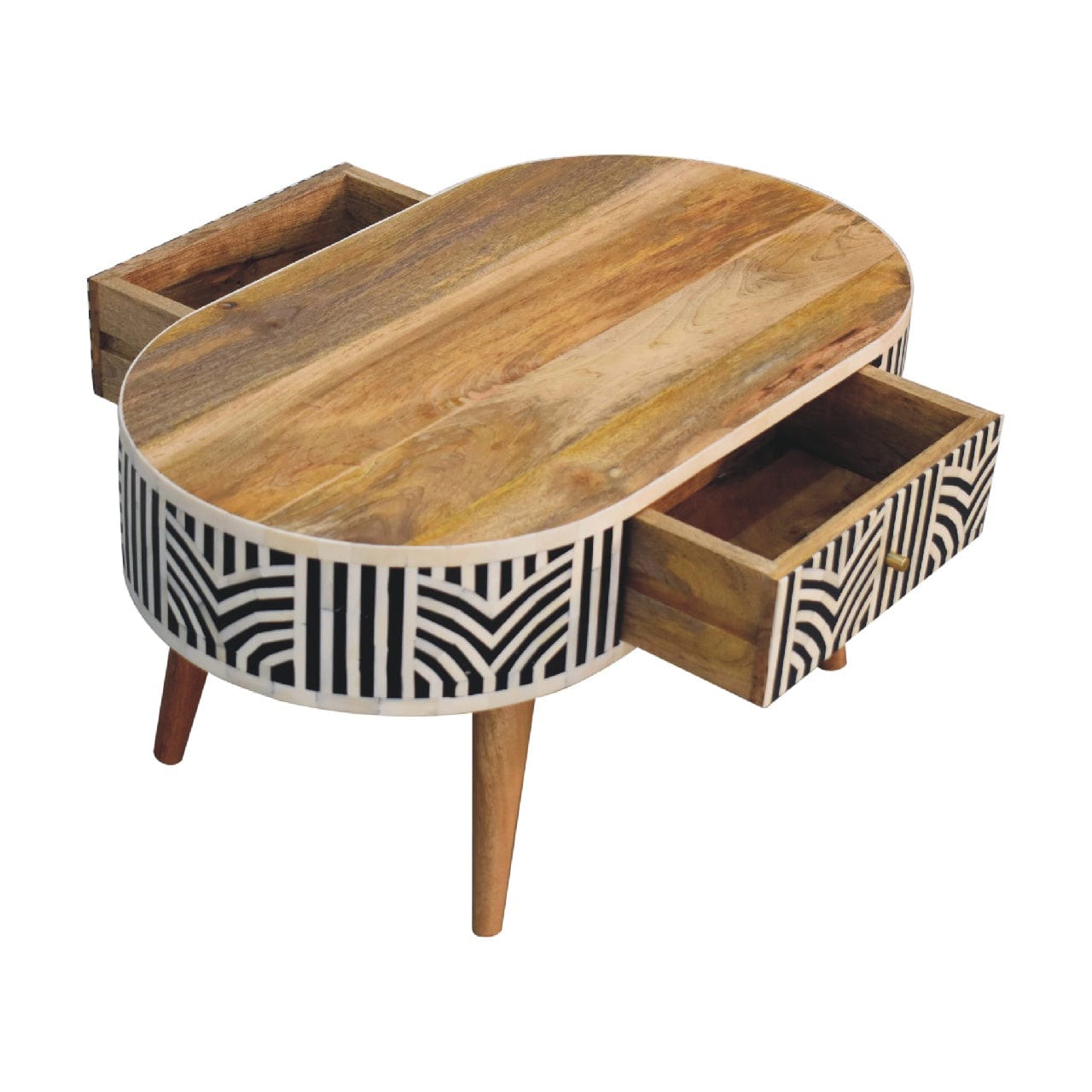 HeartwoodCo Edessa Bone Inlay Coffee Table – Mid Century Living Room Accent Table