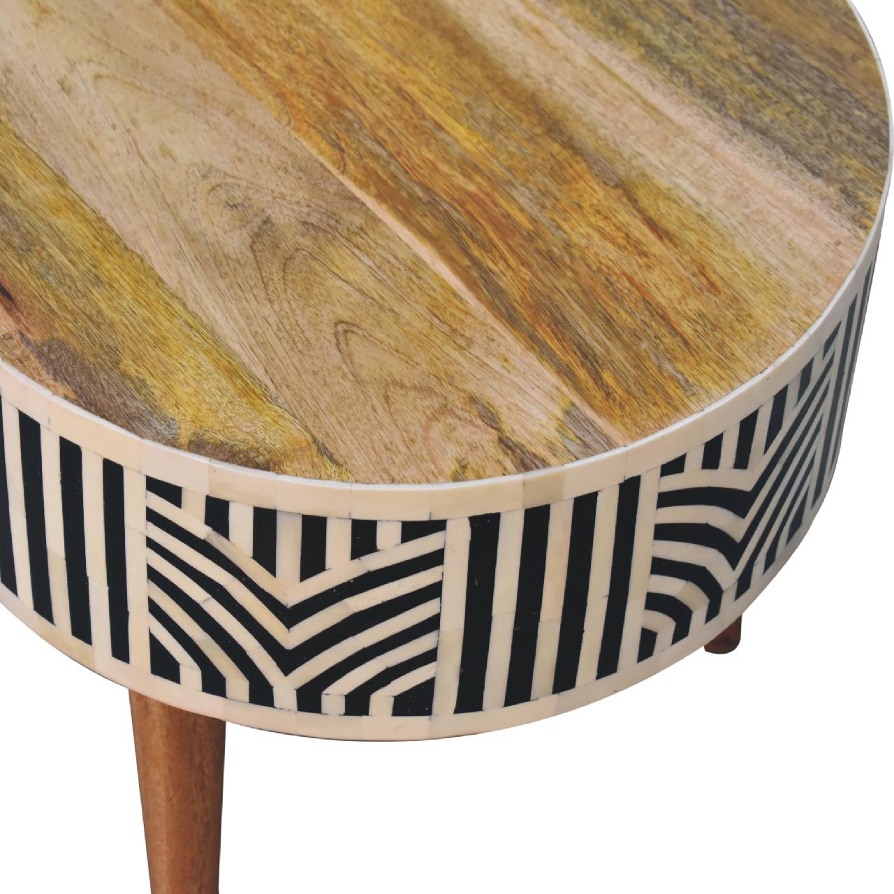 HeartwoodCo Edessa Bone Inlay Coffee Table – Mid Century Living Room Accent Table