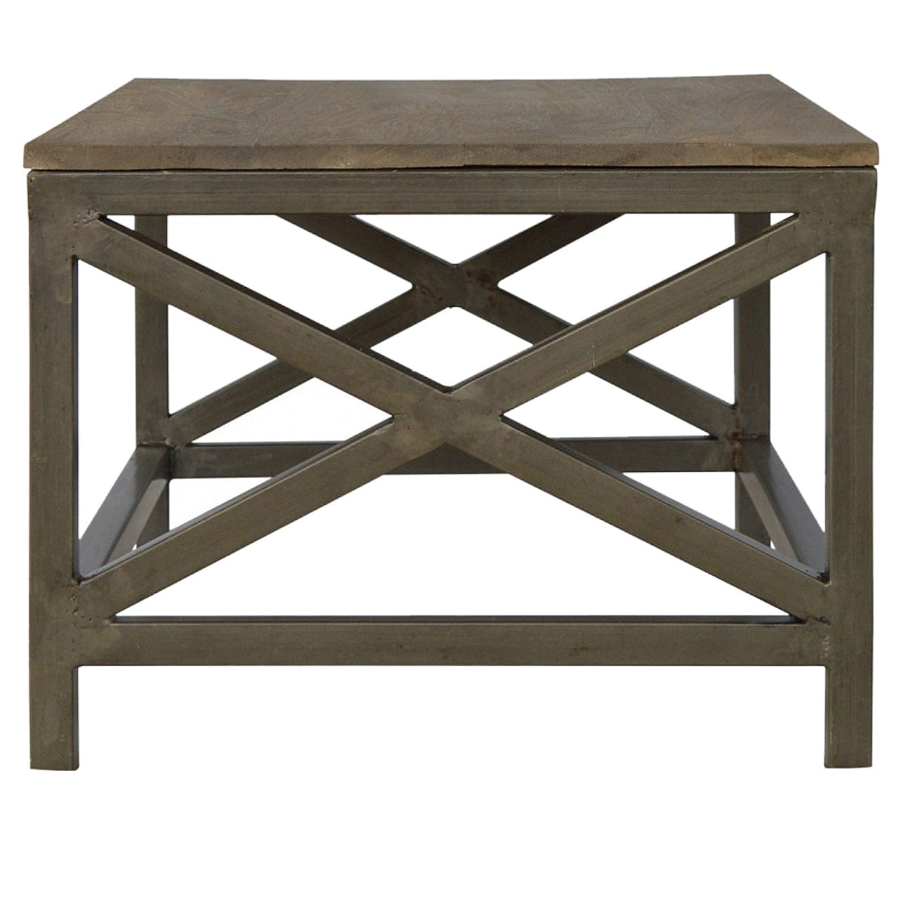 HeartwoodCo Industrial Cross Metal Coffee Table – Mid Century Living Room Accent Table