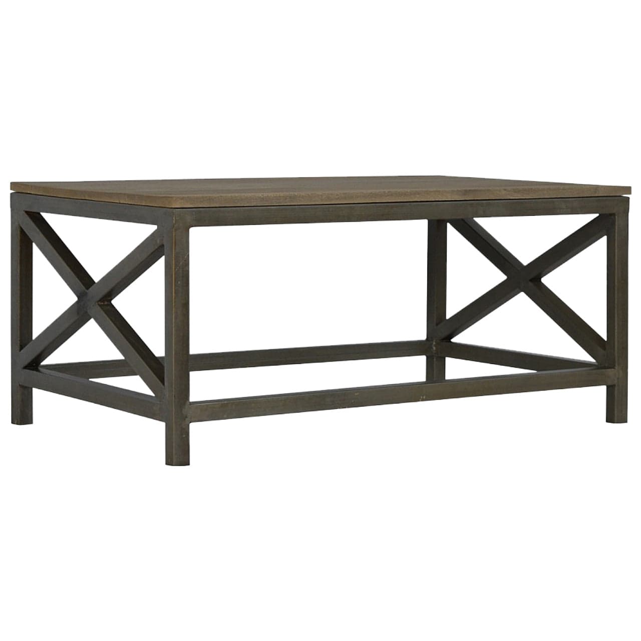 HeartwoodCo Industrial Cross Metal Coffee Table – Mid Century Living Room Accent Table