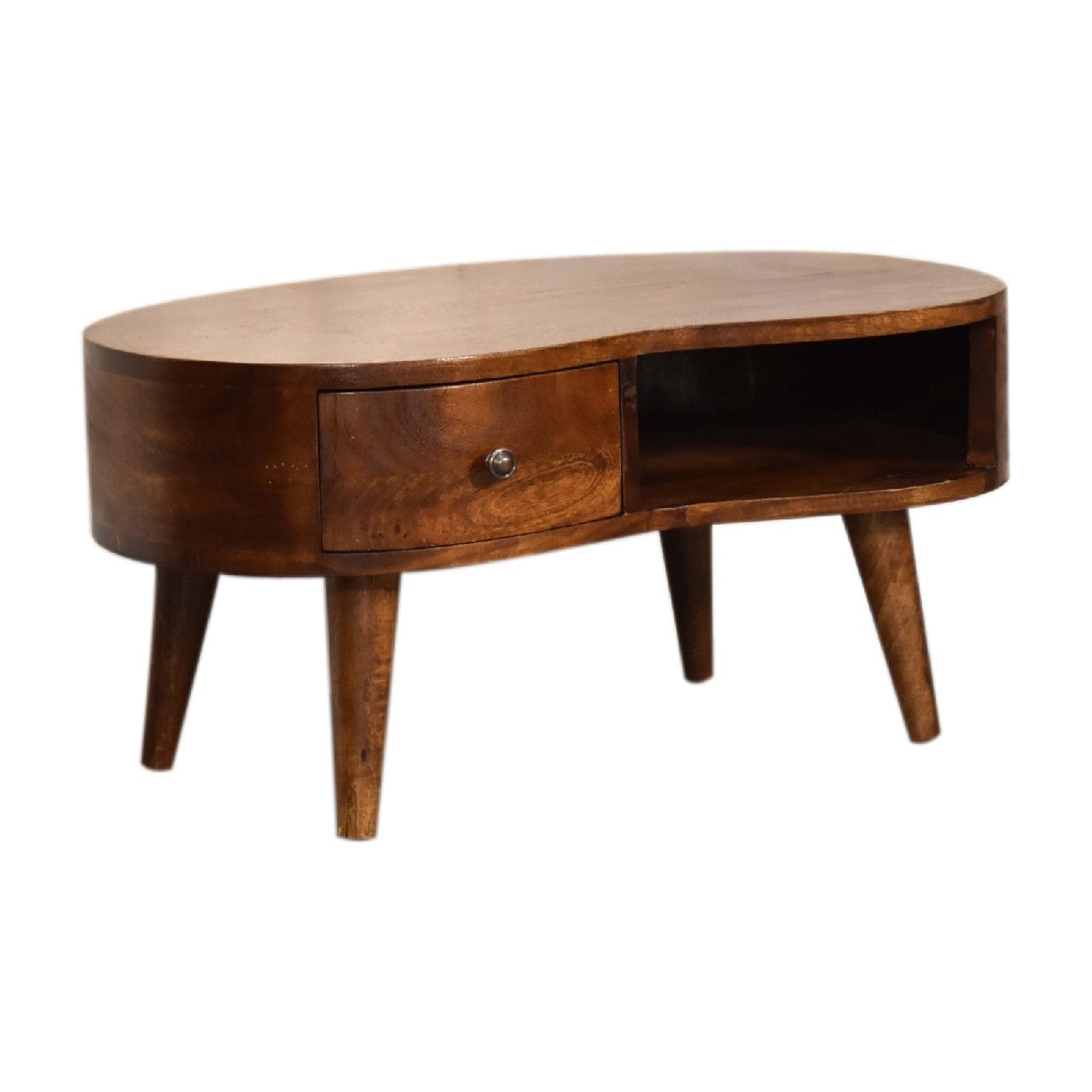 HeartwoodCo Mini Chesnut Wave Coffee Table – Mid Century Living Room Accent Table