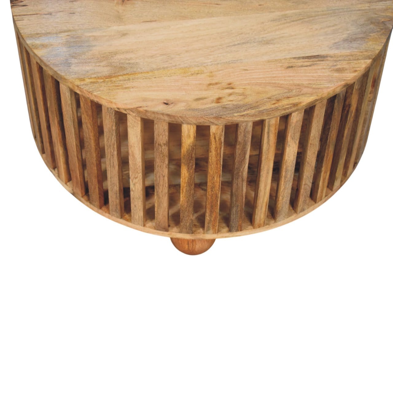 HeartwoodCo Slatted Round Oak Ish Coffee Table – Mid Century Living Room Accent Table