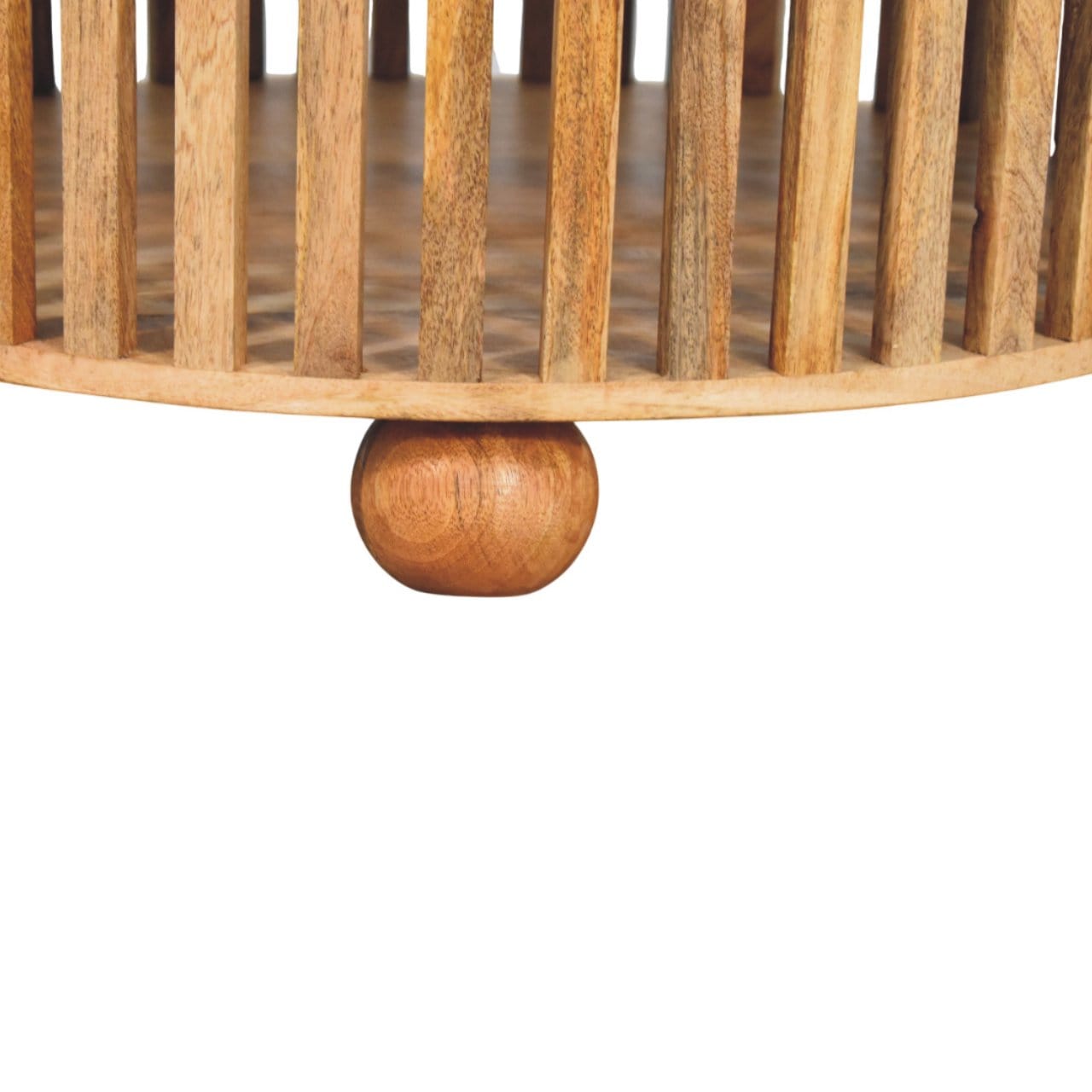 HeartwoodCo Slatted Round Oak Ish Coffee Table – Mid Century Living Room Accent Table