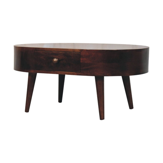 HeartwoodCo California Walnut Rounded Coffee Table – Mid Century Living Room Accent Table