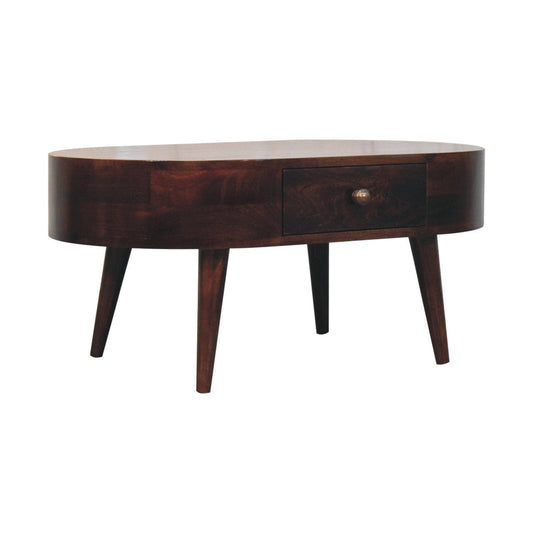 HeartwoodCo California Walnut Rounded Coffee Table – Mid Century Living Room Accent Table