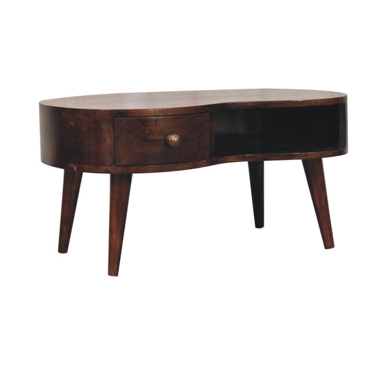 HeartwoodCo California Walnut Wave Coffee Table – Mid Century Living Room Accent Table