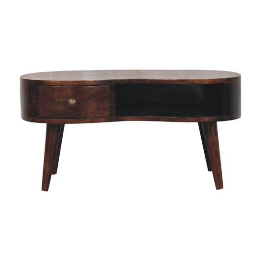 HeartwoodCo California Walnut Wave Coffee Table – Mid Century Living Room Accent Table