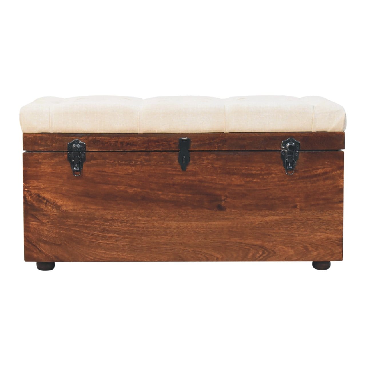 HeartwoodCo California Walnut White Linen Storage Trunk – Decorative Bench with Hidden Compartment
