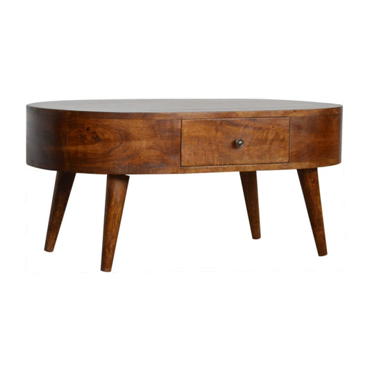 HeartwoodCo Chestnut Rounded Coffee Table – Mid Century Living Room Accent Table