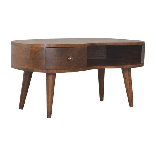 HeartwoodCo Chestnut Wave Coffee Table – Mid Century Living Room Accent Table