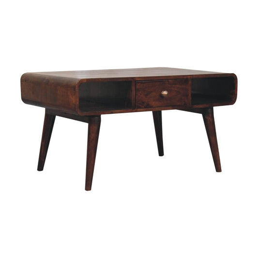 HeartwoodCo Curved California Walnut Coffee Table – Mid Century Living Room Accent Table