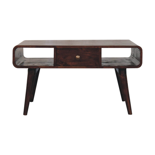 HeartwoodCo Curved California Walnut Coffee Table – Mid Century Living Room Accent Table