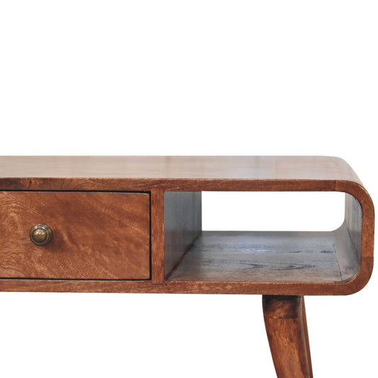 HeartwoodCo Curved Honey Caramel Coffee Table – Mid Century Living Room Accent Table