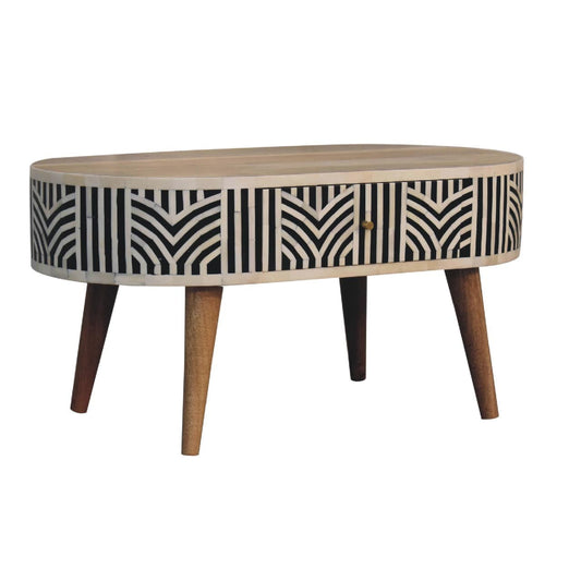 HeartwoodCo Edessa Bone Inlay Coffee Table – Mid Century Living Room Accent Table