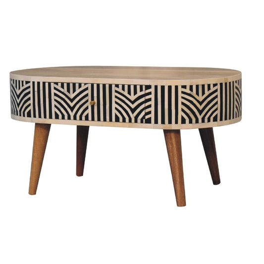 HeartwoodCo Edessa Bone Inlay Coffee Table – Mid Century Living Room Accent Table