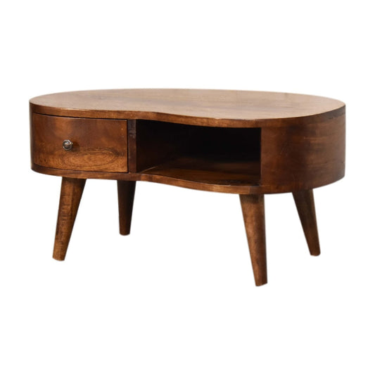 HeartwoodCo Mini Chesnut Wave Coffee Table – Mid Century Living Room Accent Table