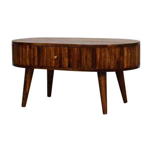 HeartwoodCo Stripe Chestnut Coffee Table – Mid Century Living Room Accent Table
